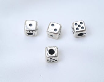 Sterling Silver Dice Beads, Craps Game Bracelet Spacer