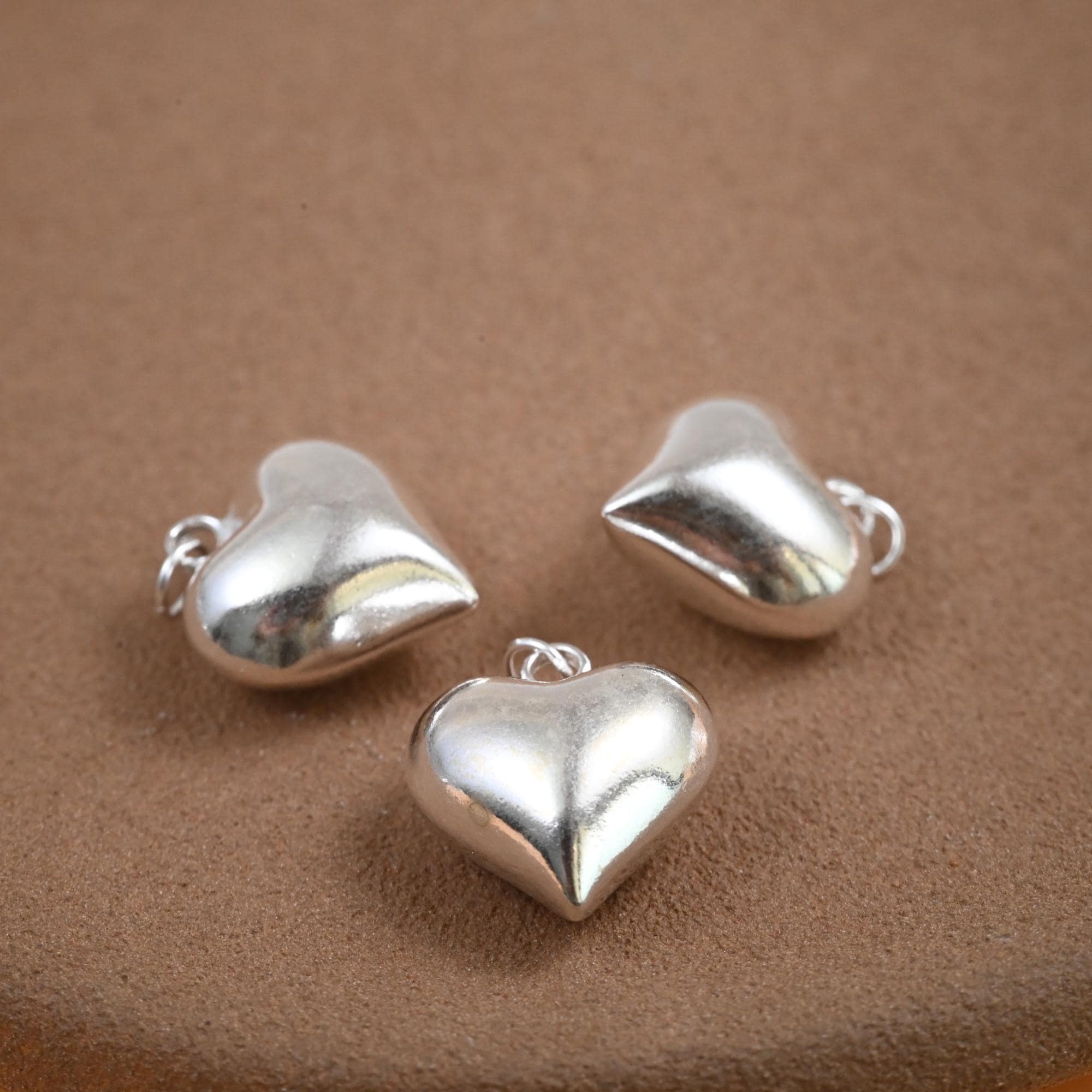 Sterling Silver Puffy Love Heart Charm, s925 Silver Smooth Heart Charms For Jewelry Making Supplies, 4mm 6mm 8mm 10mm 13mm 15mm 18mm 22mm