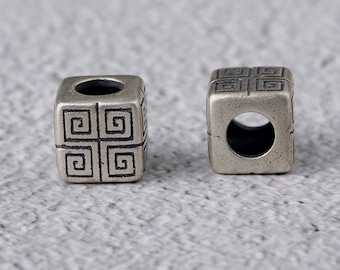 Sterling Silver Greek Key Bead Cube beads, s925 Silver Square beads, S925 Silver Swirl Spiral Beads, bracelet Spacer bead, Vintage Bead 10mm