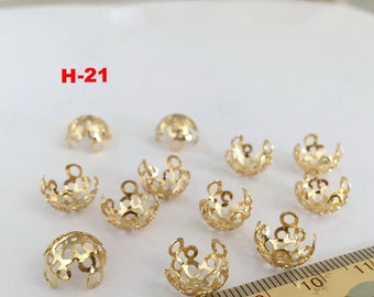 14K Gold Plated Flower Bead Caps, 8mm 10mm Bead Caps, Gold Tone Flower Bead Caps For Jewelry Making Supplies, Bulk Spacer Beads Caps