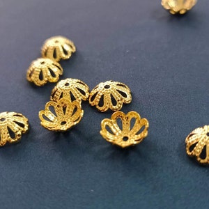 20/100pcs 18K Gold Plated Bead Caps, 6mm 8mm Bead Caps, Gold Tone Flower Bead Caps For Jewelry Making Supplies, Bulk Spacer Beads Caps