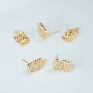18K Gold Plated Rectangle Stud Earrings with Loop (20PCS)