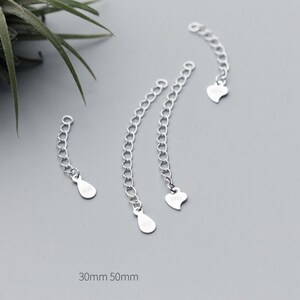 10/50pcs Sterling Silver Heart Extension Chains, 925 Silver Chain Extenders, Necklace Drop Extender Chains 30mm 40mm 50mm image 9