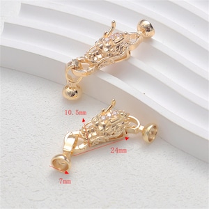 14K Gold Plated Dragon Cord End Caps, Brass Connector Clasp