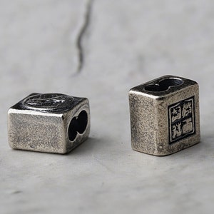 Sterling Silver Vajra Dorje Cube Bead, Vajrayana Melong Spacer Beads, 925 Silver Tibetan Spacer Bead, Bracelet Bead, Buddhism Cube Bead image 4