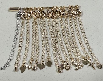14K Gold Plated Love Heart Extension Chains, Gold Tone Lobster Clasps with Extender Chains, Extension Chains with Lobster Claw 3mm*65mm