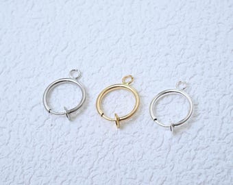 Gold Plated Clip on Earring w/ Loop,Silver Tone Non-Pierced Spring Ear Hook ,Painless Invisible No-Piercing Clip Earring Component 12mm 13mm