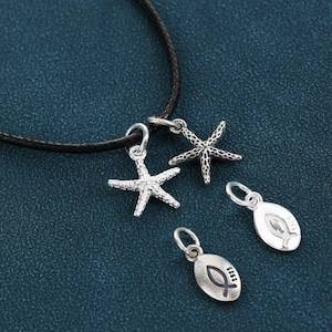 Sterling Silver Starfish Charm Pendant, Ocean Bracelet, Coastal Necklace, Marine life Earring, Summer Jewelry,Sea Star Charm,Oval Fish Charm