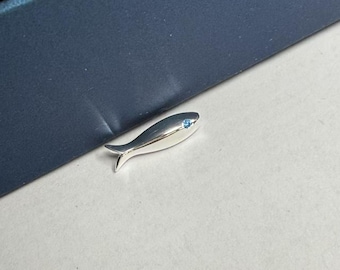 Sterling Silver Fish Bead with CZ Accent