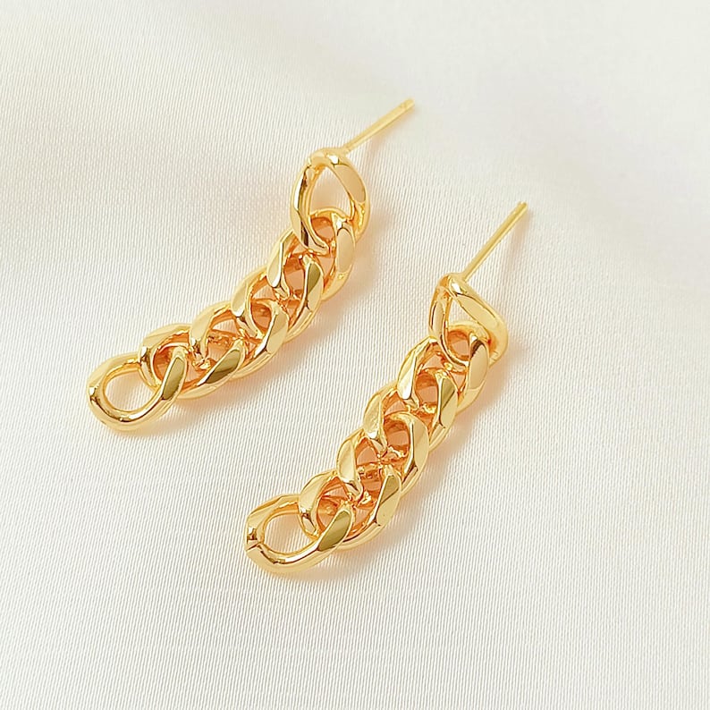 Ear Accessory With Chain 14K Real Gold Plated Brass Chain Earring Posts- Earring Stud- Ear Stud ...