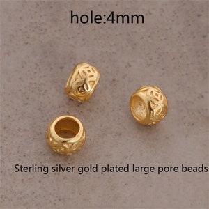 Gold Plated Over Sterling Silver Coin Beads, Wealth Bead, Success Bead, Prosperity Bead, Bracelet Spacer, Money Round Bead, Large Hole Bead