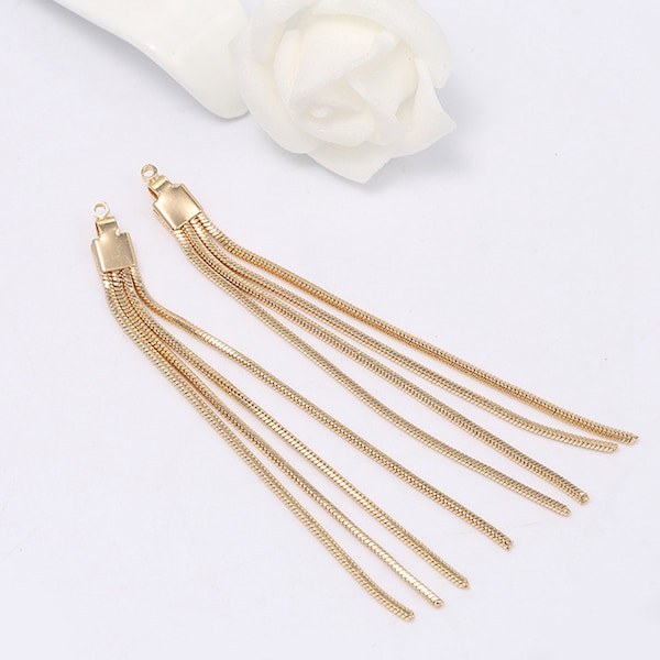 14K Gold Plated Snake Chain Earring Tassel Chain, Gold Tone Ear Wire, Dangle Earring Charm, Tarnish Free Snake Chain Ear Tassel 65mm