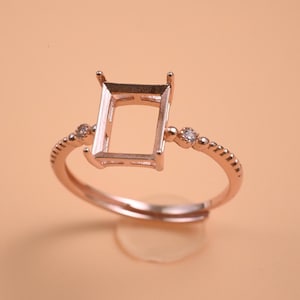 Sterling Silver Rectangular Ring Setting, Dainty Claw Prong, 5x7mm