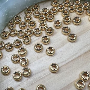 14K Gold Plated Pony Bead, Gold Tone Rondelle Bead, Bulk Donut Bead, Bracelet Bead, Necklace Bead, Wheel Spacer Bead 4mm 5mm 6mm