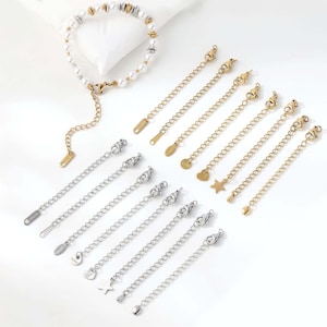 Stainless Steel Extender Chain with Lobster Clasp, 14K Gold Plated Heart Star Tag Tail Extender, DIY Necklace Bracelet End Chain