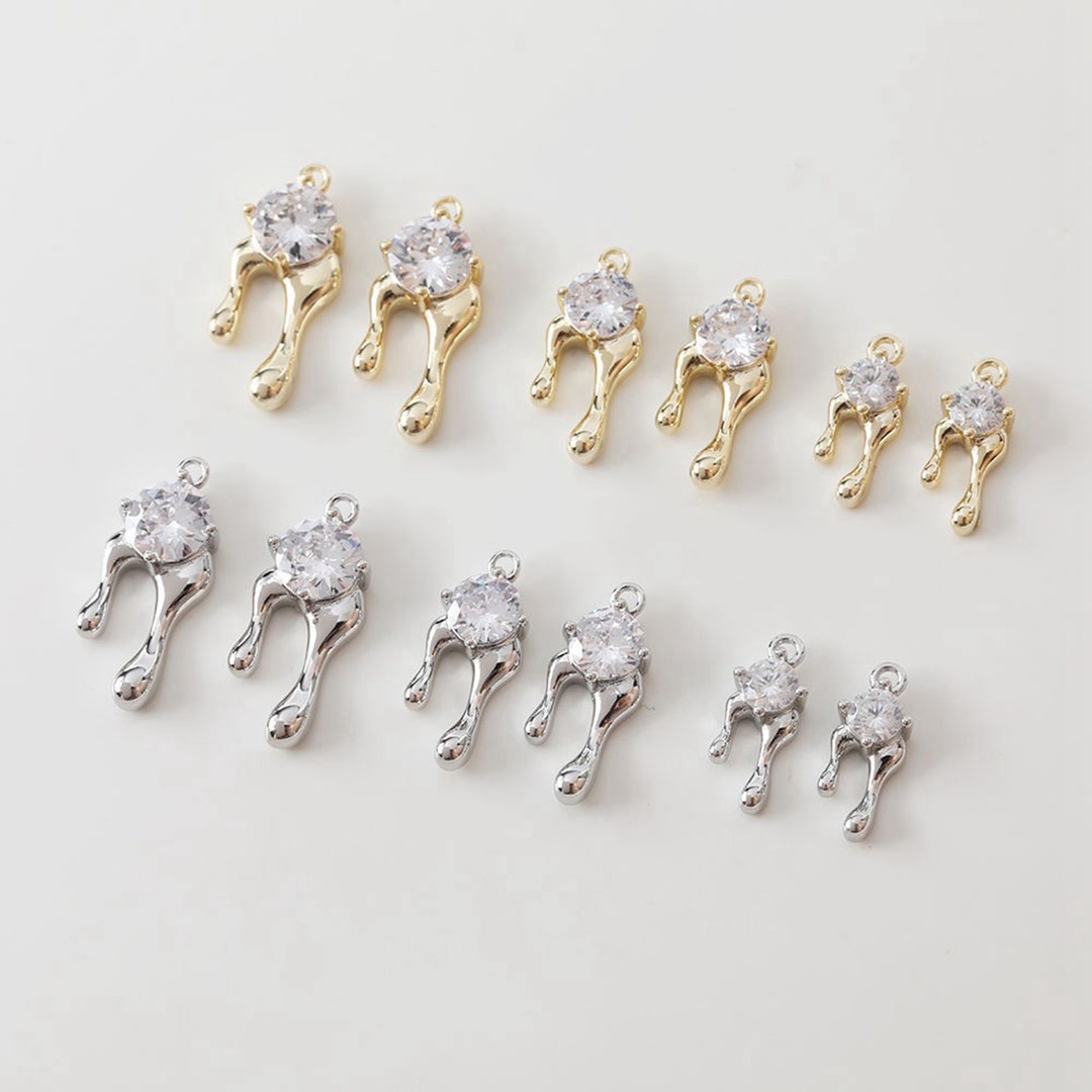 14K Gold Plated Water Drop Charm Gold Tone CZ Water Drop Etsy