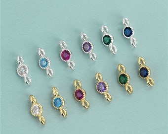 Sterling Silber CZ Zirkon Rundstecker, 925er Silber Birthstone Stecker mit Doppelschlaufen, runder Steckeranhänger für Halskette Armband