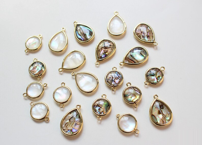 Gold Plated Abalone & Mother of Pearl Teardrop Connector Charms - Etsy
