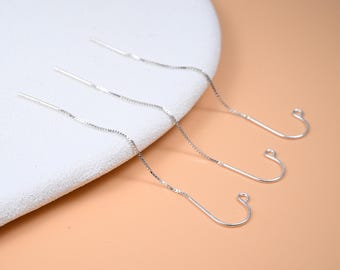 Sterling Silver U Shaped Ear Wires, Box Chain Ear Threads