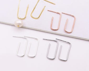 Postes de pendientes en forma de U de plata de ley, pendientes geométricos