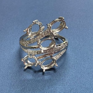 Oval ringinfattning i sterlingsilver, art déco-bezel, 4 x 6 mm