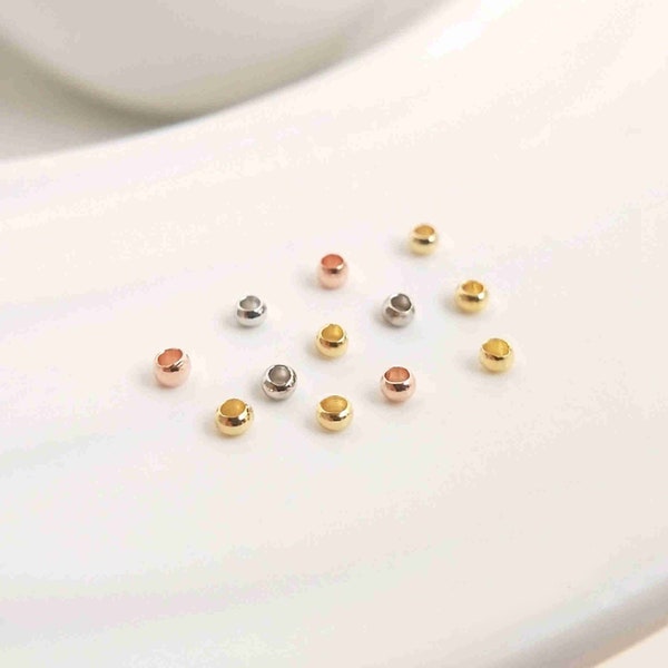 100pcs 14K Or Plaqué Perles Rondes Perles d’extrémité, Or Tone Large Hole Perles, Or Round Bracelet Perles 2mm 2.5mm