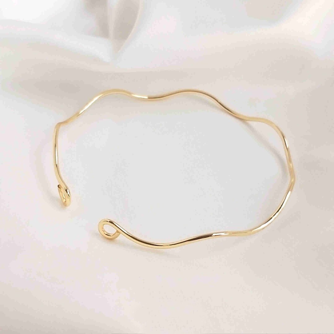 14K Gold Tone Wave Bangle Bracelet, Gold Tone Bangle Bracelet, Open