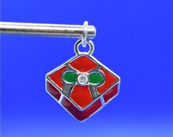 Sterling Silver Red Enamel Gift Box Charm Pendant, Holiday Jewelry