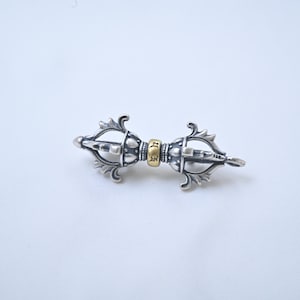 Sterling Silver Vajra Dorje Charm, Tibetan Om Mantra Bell Pendant