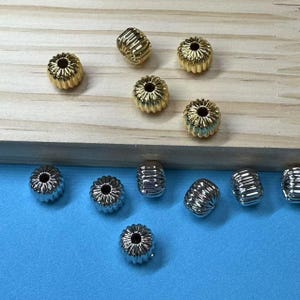 14K Gold Plated Corrugated Bead, Gold Tone Pony Bead, Lantern Tube Bead, Flat Round Bead, Straight Hole Bead, Bracelet Spacer, Festive Bead