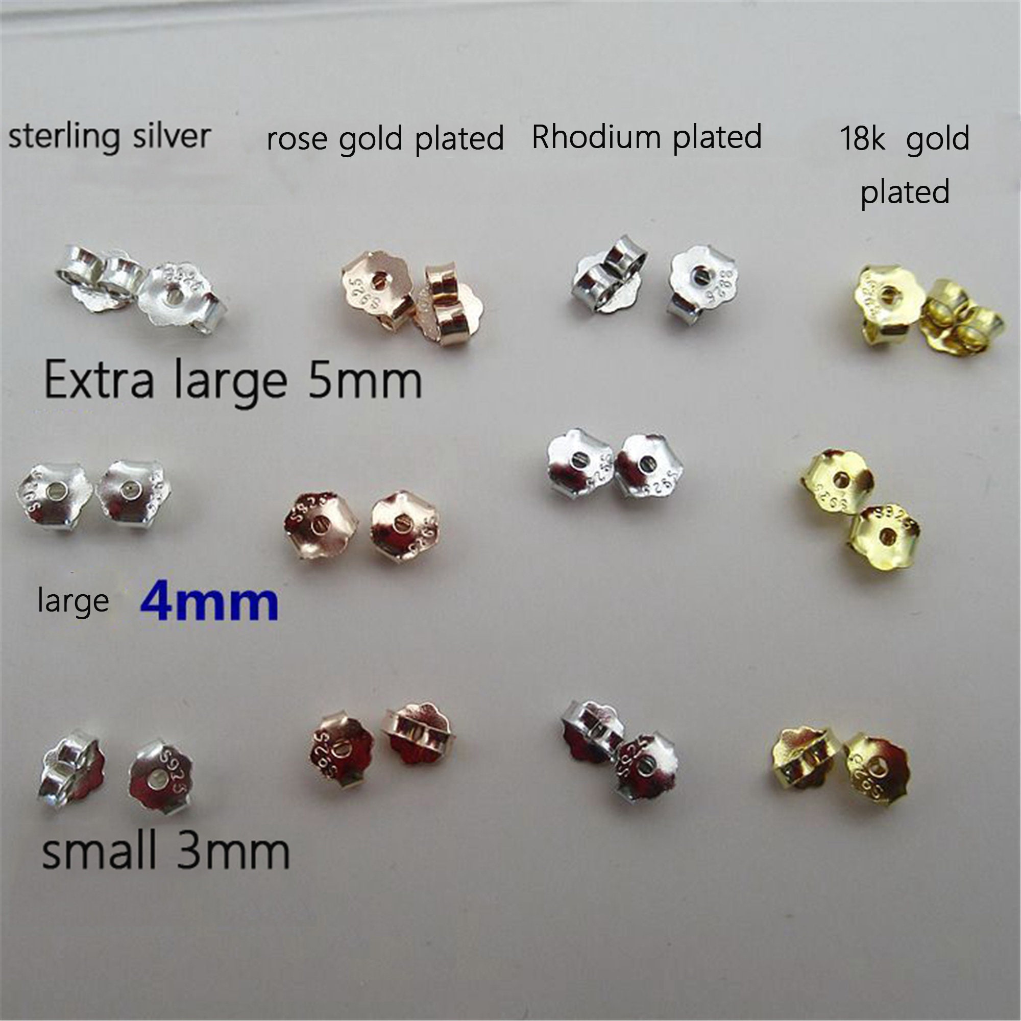 Large Sterling Silver Earring Backs, Protectors, 4 Piece 9mm