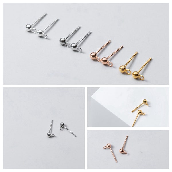 10pars Sterling Silver Ball Stud Earring Posts con anillo frontal abierto / cerrado, Pendiente de cuentas de bola redonda, pendiente de plata s925 3mm 4mm 5mm