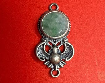 Sterling Silver Bat Charm, Green Jade Connector