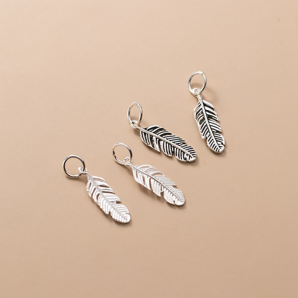 Petites breloques de plumes en argent sterling 925, pendentifs de breloques de plumes d'aile en argent 925 pour collier, bracelet, breloques de boucles d'oreilles bijoux fournitures de bricolage