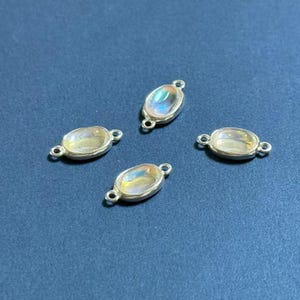 Sterling Silver Moonstone Synthetic Glaze Links, s925 Silver Oval Moonstone Connector Charms For Jewelry Making Supplies, Bracelet Connector