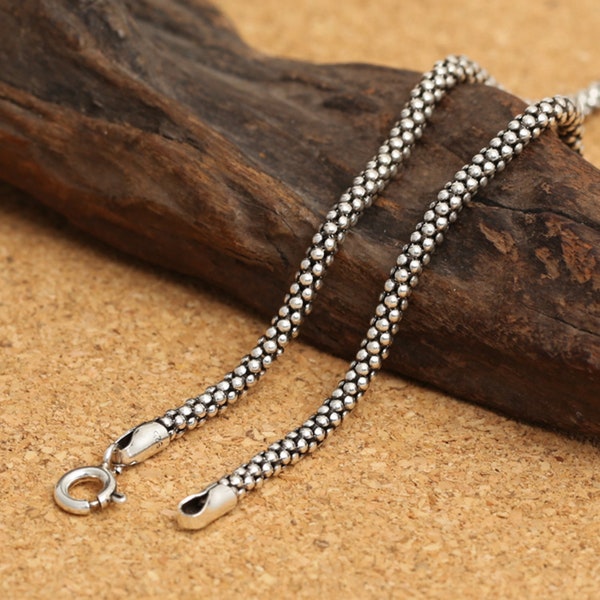 Sterling Silver Corn Chain, S925 Silver Popcorn Necklace, Thai Silver Corn Mal Chain Bracelet 45cm 50cm 55cm 60cm 65cm 70cm 75cm 80cm