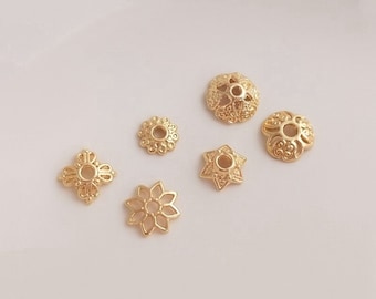 Cappucci per perline placcati oro 14K, cappucci per perline, cappucci per perline in ottone placcato oro per forniture per la creazione di gioielli, cappucci per perline dorate 6mm 8mm