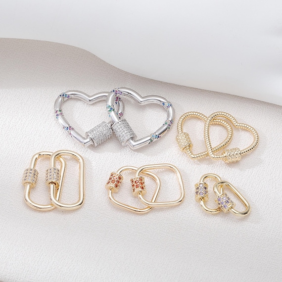 14K Gold Plated CZ Star Screw Carabiner Clasp, Gold Tone Heart