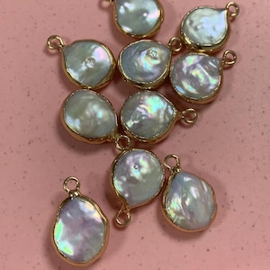 Natural  gold plated Baroque Drop Charms Pearl Charms, Earring charms necklace Baroque pendants jewelry making Bracelet DIY Supplies