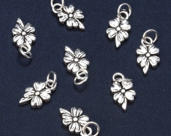 Sterling Silver Flower Charm Pendant, Botanical Jewelry (7x12mm)