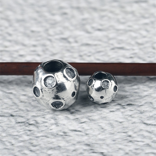 Sterling Silver Rock Beads, Concave Bead, Gemstone Bead, Mineral Bead, Rough Rock Bead, Bracelet Spacer, Volcanic Rock Bead, Round Ball Bead