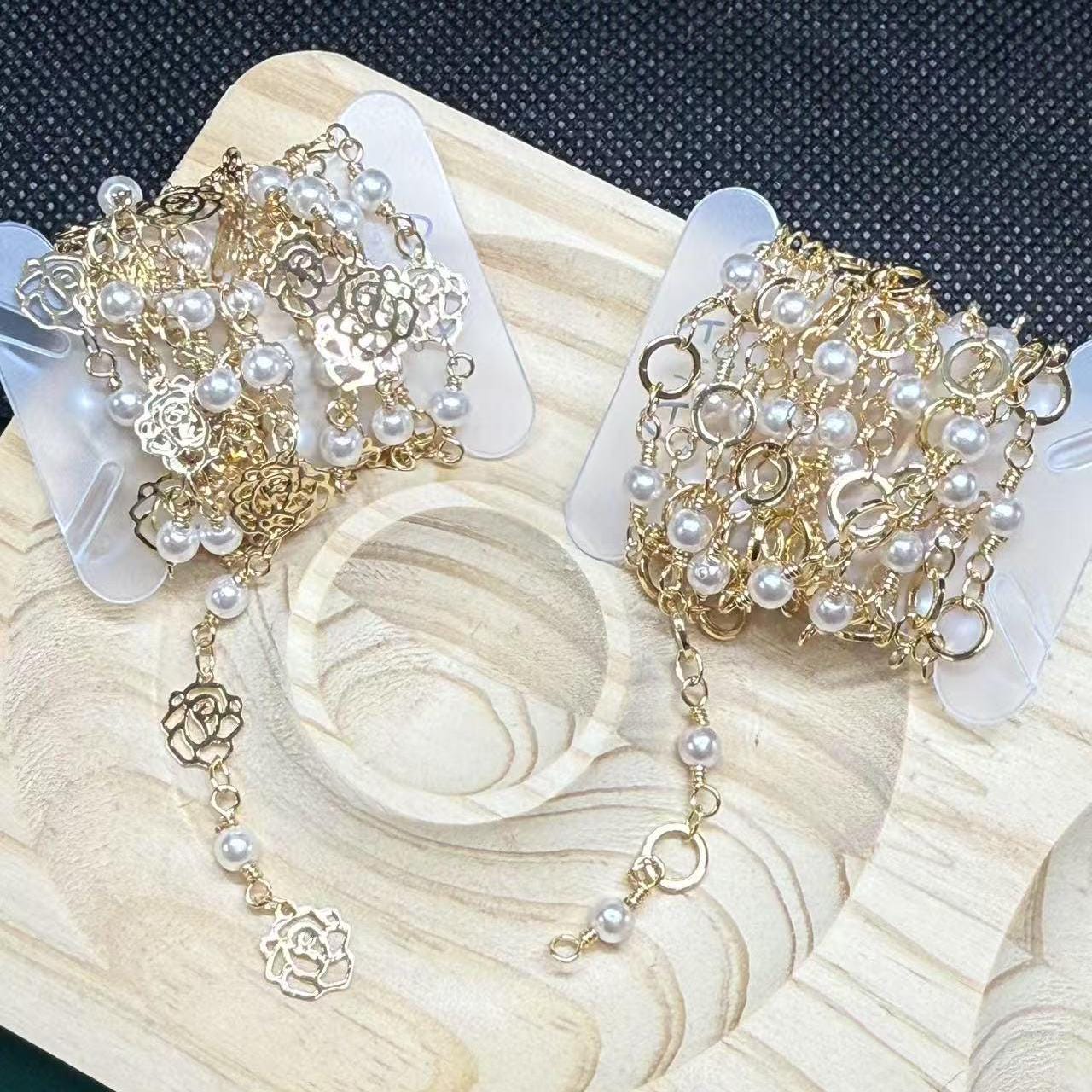 14K Gold Plated Love Heart Bead Chain, Unfinished Chain, Gold Plated Leaf Chain,  Paperclip Chain, Rectangular Pearl Chain, Butterfly Chain