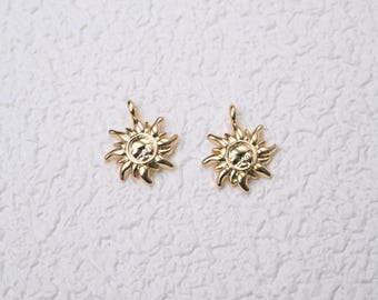 14K Gold Plated Sun Charm Pendant, Small Celestial Jewelry (10x11mm)