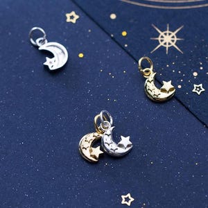 Sterling Silver Moon And Star Charm Pendant, Starry Bracelet, Night Necklace, Celestial Earring, Small Charm, Cosmic Jewelry, Charms In Bulk