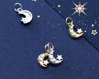 Sterling Silver Moon and Star Charm Pendant, Celestial Jewelry