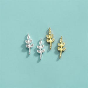 Sterling Silver CZ Leaf Branch Connector Charm, Nature Bracelet, Vine Leaf Necklace, Garden Earring,Forest Jewelry,Tree Charm,Charms In Bulk