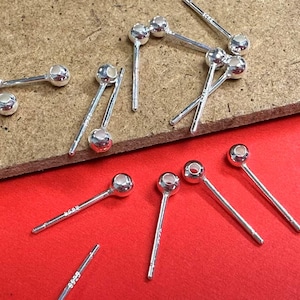 Sterling Silver Round Bead Stud Earring Posts w/ through-hole, 925 Silver Ear Studs w/ Flower Nuts, End Beads 2mm 3mm 4mm, Earring Component