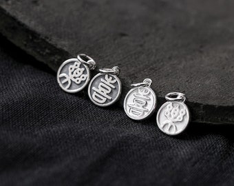 s925 Silver Lucky Word Charm XiLe, Sterling Silver Round Disc Tag Charms, Double Sided Lucky Charm, Round Charms For Jewelry Making Supplies