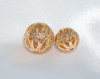 18Kゴールドメッキ中空ラウンドビーズ - 10 mm、10個 - Etsy 日本