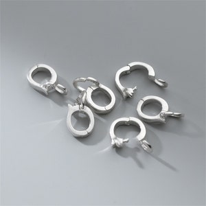 Sterling Silver Round Push Clasps with Open Loop, 925 Silver Round Hinged Clasp, Spring Gate Clasp, Push Gate Clasp, Bracelet Necklace Clasp